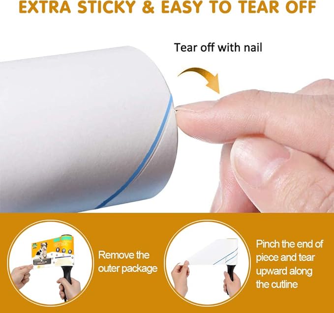 AMH Lint Roller Pet Hair Remover 8 Pack - Extra Sticky Lint Rollers Refill for Clothes, Car Seats, Food Particles and etc