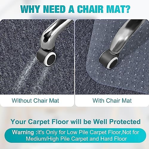 Office Chair Mat for Carpets, 48"x 60" Heavy Duty Clear Plastic Floor Protector, Non-Slip Computer Desk Chair Mat for Low Pile Carpeted Floors, Smooth Rolling Carpet Chair Mat for Home Office