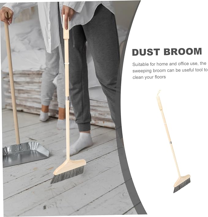 Long Handle Soft Bristle Broom Dustpan Set Floor Cleaning Broom for Indoor and Outdoor Use Anti-Static Pine Wood Sweeping Brush for Home Kitchen and RV
