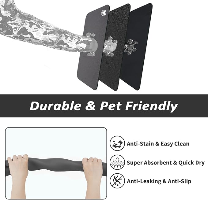 HotLive Dog Food Mat - Absorbent Cat Mat for Food and Water, No Stains Pet Feeding Bowl Mat, Easy to Clean Pet Placemats, Quick Dry Dog Water Dispenser Mat for Messy Drinkers | Paw Dark Grey 18"x 28"