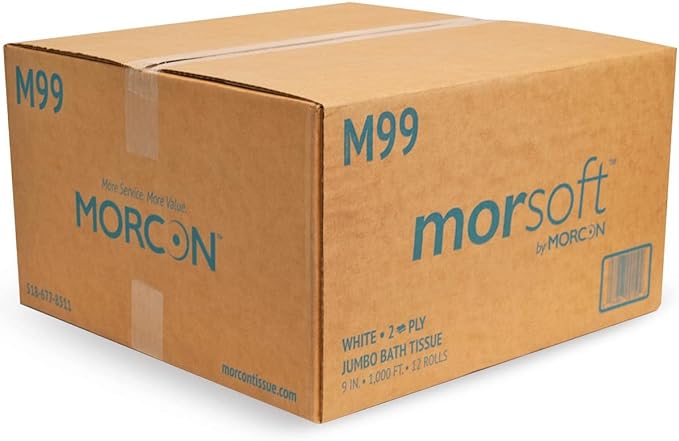 Morcon M99 Bath Jumbo Tissue, Septic Safe, 2-Ply, 3.3in x 1,000ft., 12 Count