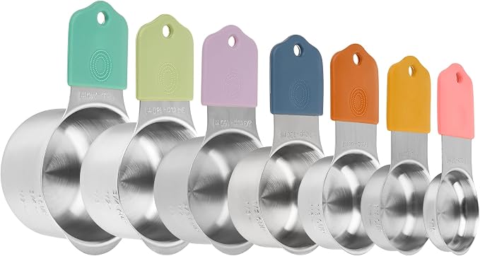 Magnetic Measuring Cups and Spoons Set 14, Stainless Steel Measuring Cups and Spoons Set for Dry & Liquid, Heavy Duty Metric Measuring cups & Spoons with Leveler for Baking & Cooking, Color