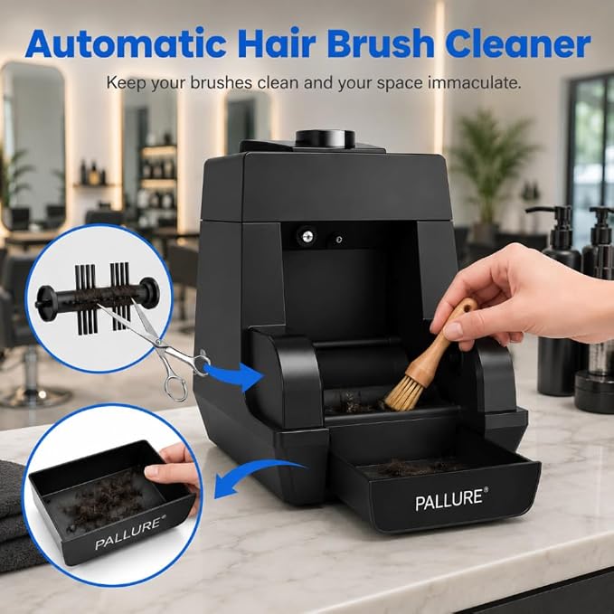 Pallure Automatic Hair Brush Cleaner – Removes Hair And Disinfects In Seconds, Removes Dust & Build Up from Hair Brushes – Salon & Home Cleaning Tool for Stylists and Beauty Lovers