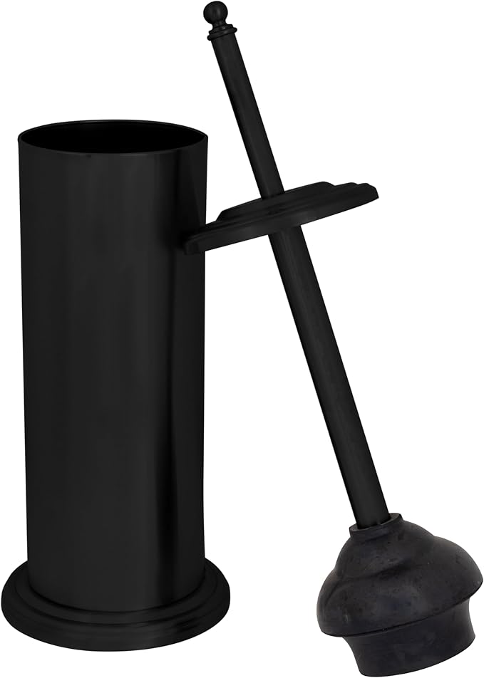 Bath Bliss Trash Can, Toilet Brush and Plunger 3 Piece Bathroom Set in Matte Black