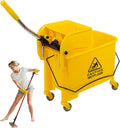 Mop and Bucket with Wringer Set, Janitorial Cart Spring Wringer on Wheels for Home & Industrial, Mop Bucket & Side Wringer Combo for Home Office Cleaning (1PC Yellow)