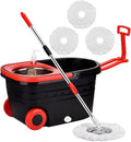 Spin Mop and Bucket with Wringer Set on Wheels, 3 Mop Refills, 61" Handle | 360° Spinning Mop System with Stainless Steel Extended Handle & 3 Microfiber Refills for Floor Cleaning