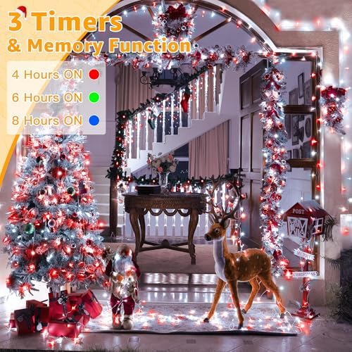 Ollny Christmas Lights Outdoor 800LED 262FT, Red and White Plug in Timers