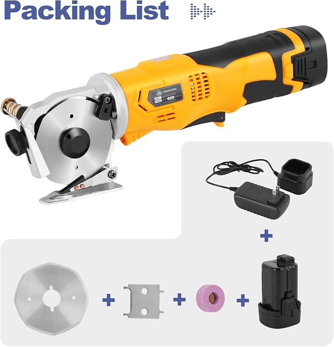 MXBAOHENG Electric Scissors Cordless Cardboard Cutter with Safety Switch & Replacement Blades Portable Rotary Cutter for Cutting Fabric Leather Carpet (1 Battery)