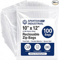 Spartan Industrial - 10” X 12” (100 Count) 4 Mil Thick Clear Reclosable Zip Plastic Poly Bags with Resealable Lock Seal Zipper - Heavy Duty and Durable