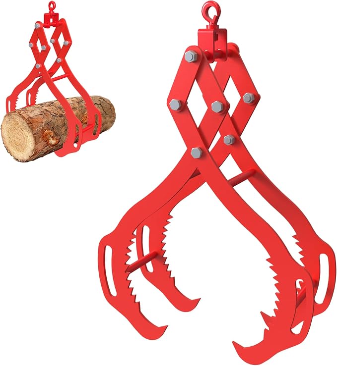 Log Lifting Tongs 32 Inch - 2700LBS Load Capacity Heavy Duty Log Grapple with 4 Serrated Claw Hooks & Handles, Logging Tongs for Tractors, Trucks, Forklifts, Red