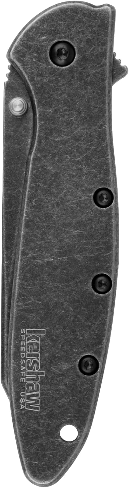 Kershaw Leek, BlackWash Pocket Knife (1660BLKW); 3 Sandvik 14C28N Steel Blade, 410 Stainless Steel Handle, BlackWash Finish, SpeedSafe Assisted Open, Frame and Tip Locks, Reversible Pocketclip; 3 OZ