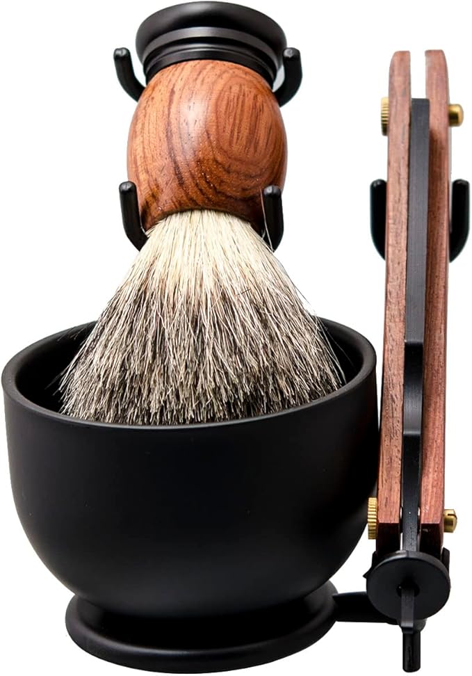 Grandslam Shaving Straight Razor Kit, Steel Cutthroat Straight Razor With Leather Strop, Shaving Brush, Stainless Steel Shaving Bowl and Stand, Shaving Soap, Gift for Men
