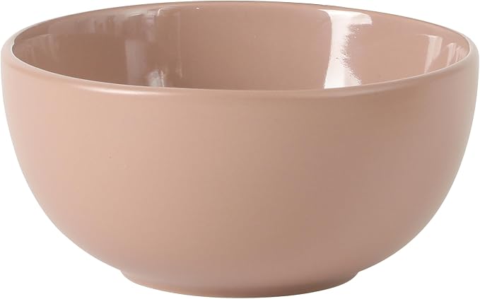 Gibson Home Rockaway 12 Piece Plates and Bowls Matte Outside/Shiny Inside Glaze Service for 4 Dinnerware Set - Pink - Dishwasher and Microwave Safe