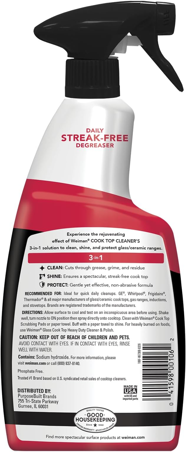 Weiman 6-Pack Cooktop Cleaning Spray – Cooktop & Oven Cleaner for Streak & Residue Free - Non-Abrasive Degreaser Safe for Glass & Ceramic