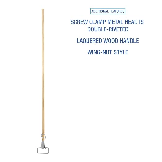 Boardwalk BWK609 Spring Grip Metal Head Mop Handle for Most Mop Heads, 60" Wood Handle