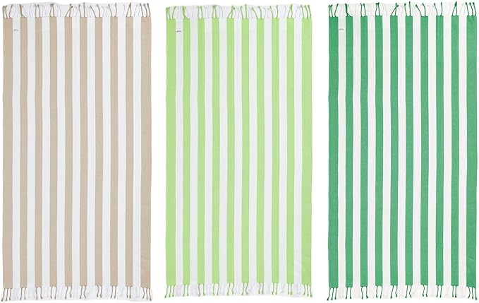 LANE LINEN 3 Pack Cotton Beach Towel, Oversized, 39"x71" - Tropical Garden | Classic Cabana Stripe - Lightweight & Packable - Great For Pool, Swim & Travel - Machine Washable, Tumble Dry Low - Pool Day