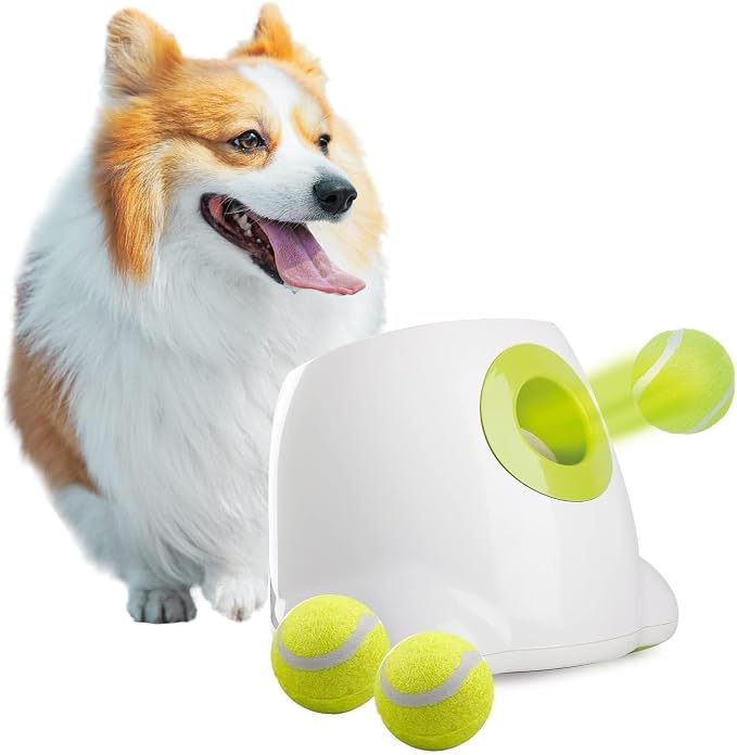 ALL FOR PAWS Automatic Dog Ball Launcher, Interactive Fetch Toy for Small to Medium Dogs, Pet Thrower Machine for Indoor & Outdoor Play, 3 Pcs 2-Inch Balls Included