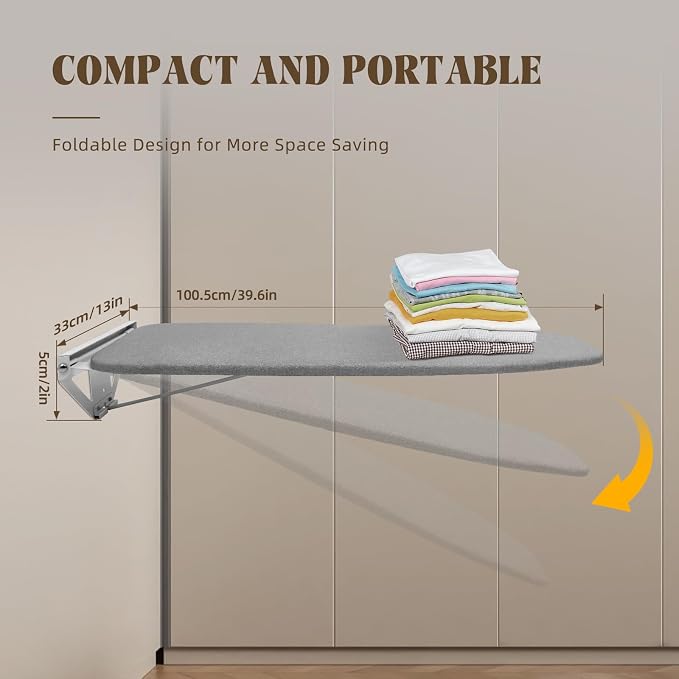 Wall-Mounted Ironing Board, Foldable Ironing Station, Sturdy Folding Board Compact Ironing Board Space Save for Home, Apartment, Small Space
