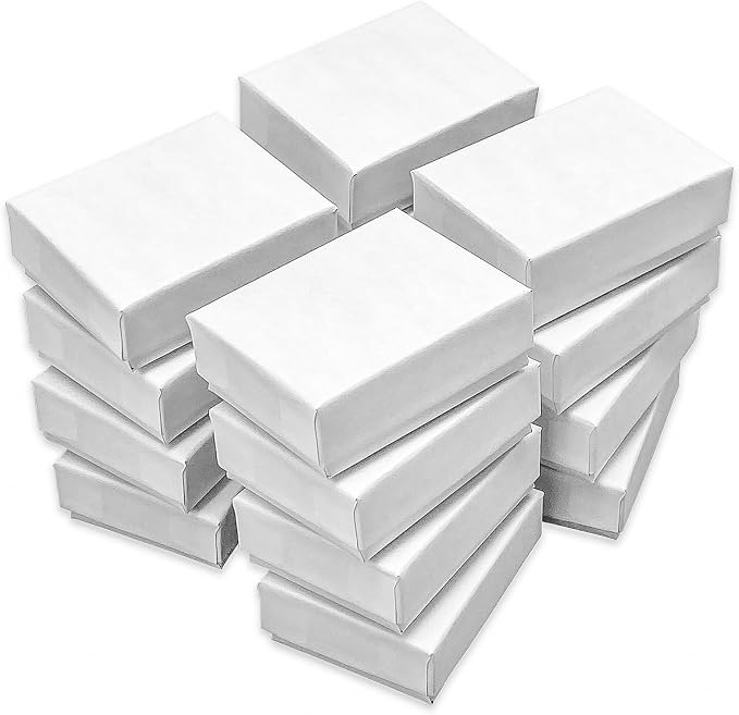 TheDisplayGuys - 25-Pack #10 Cotton Filled Cardboard Paper Jewelry Boxes Gift Case - Matte White (1.9" x 1.3" x 0.7") - for Shipping or Storage