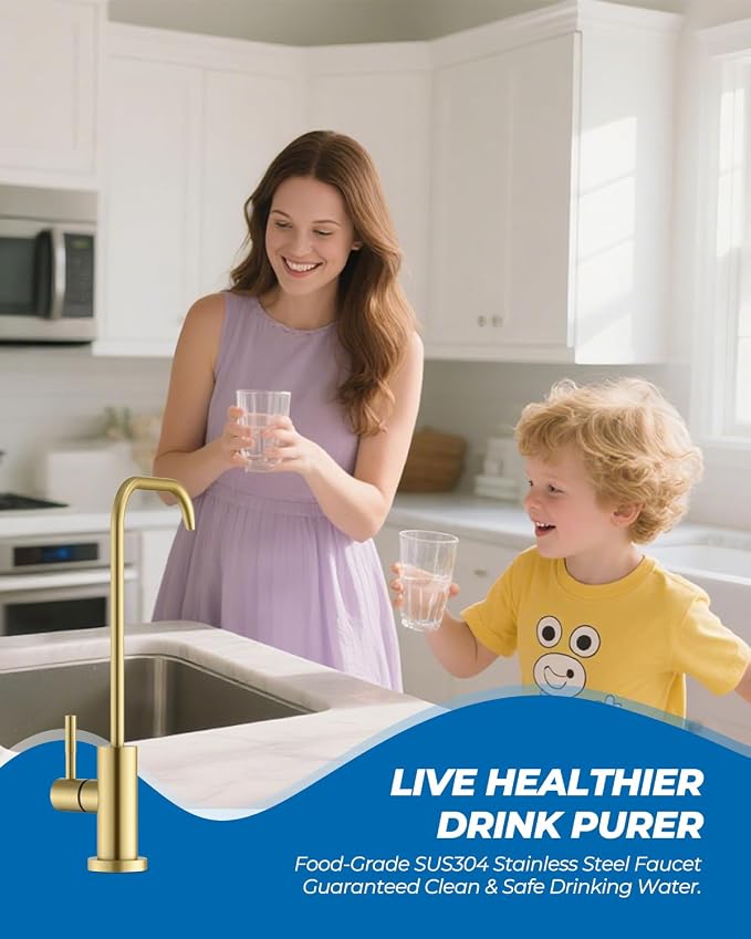 WEWE Drinking Water Faucet, Lead-Free Kitchen Water Filter Faucet for Reverse Osmosis or Water Filtration System, RO Faucet, Gold