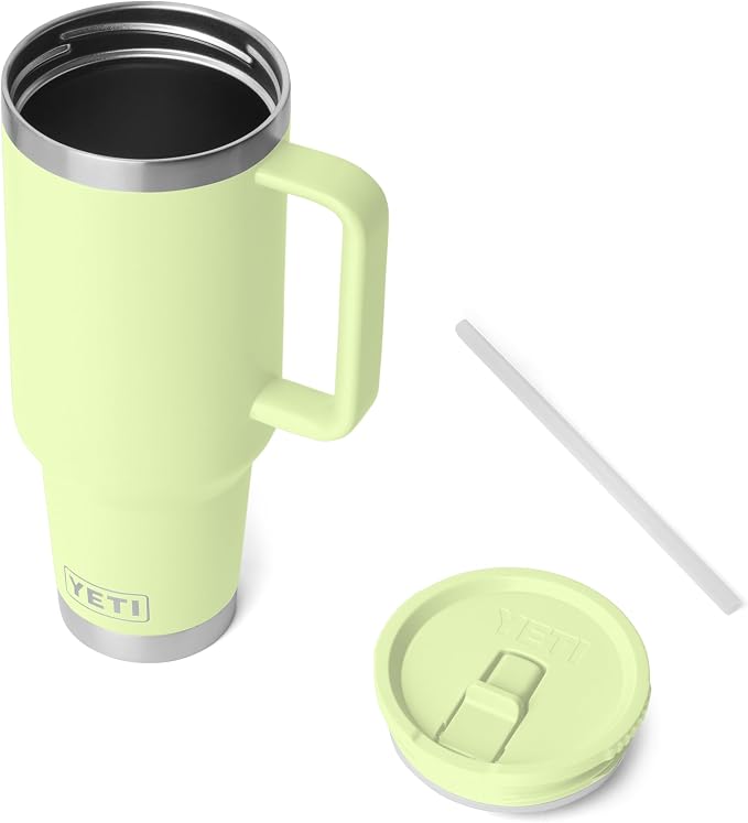 YETI Rambler 40 oz Travel Mug with Flip Straw Lid – Stainless Steel, Vacuum Insulated, Leakproof, Cup Holder Friendly, Grasshopper