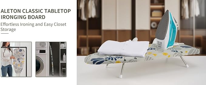 Tabletop Ironing Board 12"x29" – Portable Folding Ironing Board with Thick Felt Padding, Heat-Resistant Cover, Stainless Steel Legs, Compact & Space-Saving Design (Dandelion)