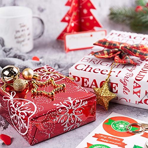 WRAPAHOLIC Christmas Wrapping Paper Set - Red and White Metallic Foil Shine Christmas Wrapping Paper Bundle with Gift Bow & Ribbon & Tag & Sticker