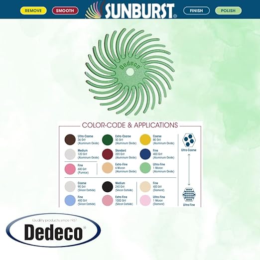 Dedeco Sunburst Radial Bristle Discs 48-Pack - 3/4" Curved - Light Green 14000 Grit (Ultra-Fine, 1 Micron) - Aluminum Oxide for Polishing & Finishing