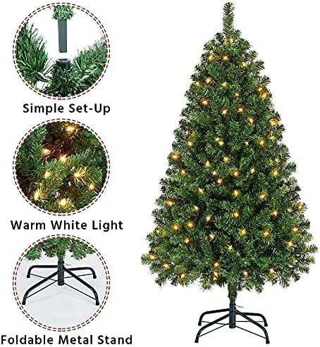 Yaheetech 4.5ft Pre-lit Christmas Tree with 150 Warm White Lights, Green