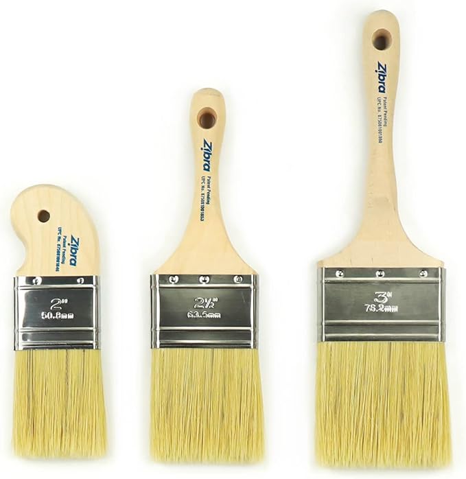 Zibra 3-Piece Top Coat Paint Brush Set with Flat Paint Brushes for Top Coating, Flat Surfaces, and Walls, 3 Sizes