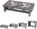 HTB Elevated Dog Bowl Stand with 2 Stainless Steel Bowls-4" H Small Grey | Raised Dog Bowl Stand, 4"tall, 21 Oz Bowls, for Small Sized Dogs, Pet-safe, Solid Bamboo