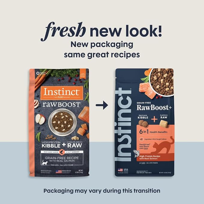 Instinct RawBoost, Dry Cat Food + Freeze Dried, Real Salmon, 4.5 lb Bag | High-protein kibble with FreshDried raw bites, grain-free, real salmon recipe, minimally processed, complete nutrition