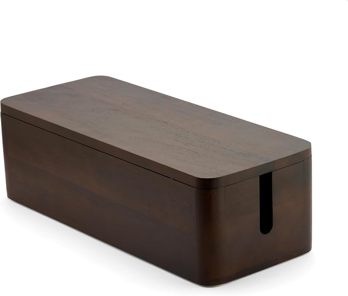 Cable Management Box – Power Strip Organizer – Desk Cord Organizer to Hide Wires & Chargers – Cable Storage Box for Home, Office Desk & Floor Cable Organization (Dark Walnut)