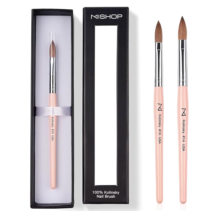 Majesti Pink Acrylic Nail Brush - Professional Kolinsky Acrylic Nail Brush- Handcrafted Nail Tool Supplies - Long Lasting, Professional Nail Art - Comes in 6 Sizes