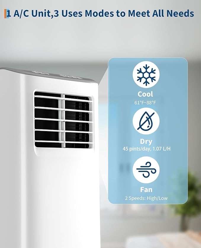 Garvee 3-in-1 Portable Air Conditioner, 8,000 BTU Portable AC Unit with Cooling, Dehumidifier & Fan for Rooms up to 350 sq.ft with Remote Control, Sleep Mode, 24H Timer & Window Kit
