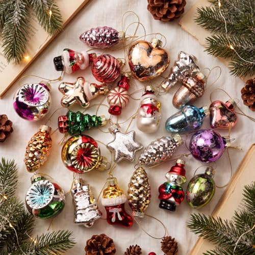 Havawish 24 Pcs Vintage Glass Christmas Tree Ornaments Set