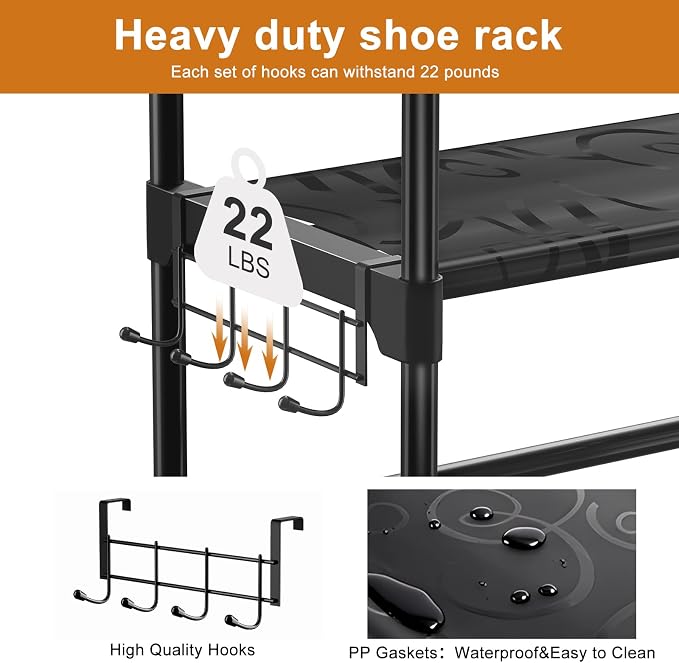 WOWLIVE 9 Tiers Shoe Rack Shoe Storage Shoe Organizer 30-35 Pairs Shoe Tower Unit Shelf Durable Metal Pipes with Plastic Connectors Stackable Cabinet Black(SSS2B9)