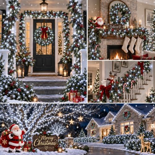 OZS Connectable 2-Pack 164Ft 400LED Christmas String Lights, Cool White