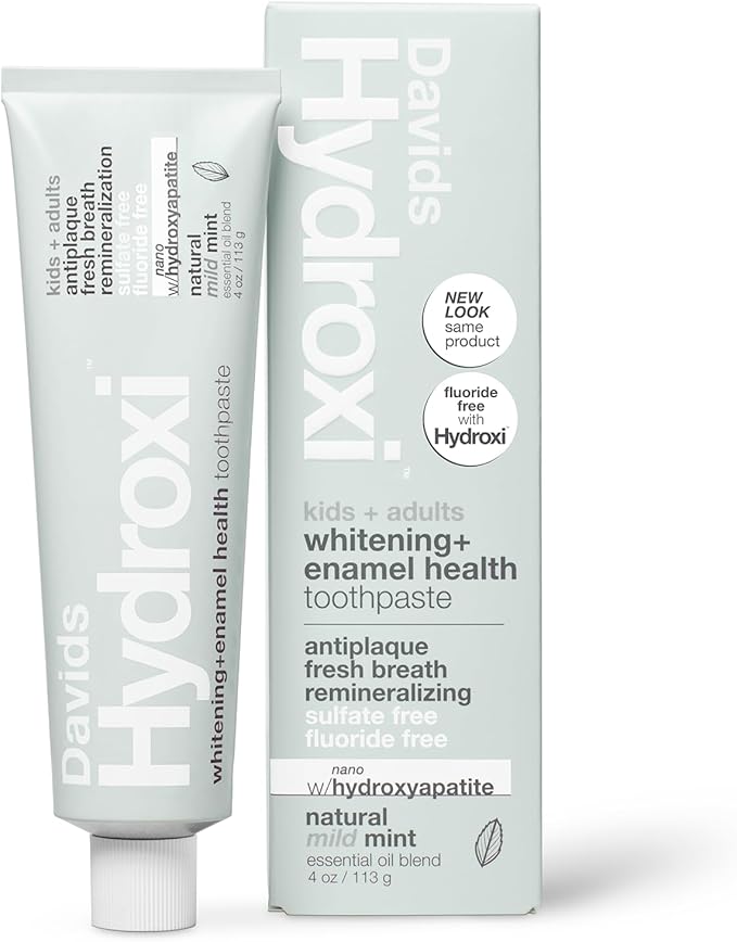 Davids Nano Hydroxyapatite Toothpaste Flouride Free Mild Peppermint 4oz | Fluoride Free | Remineralizing | Enamel Health | Antiplaque | SLS Free | Made in USA | Recyclable Metal Tube | EWG Verified