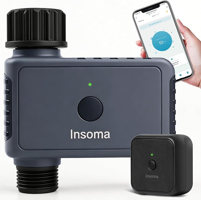 Insoma WiFi Sprinkler Timer, Water Timer for Garden, Smart Hose Timers with Hub Support 2.4GHz WiFi & Bluetooth, Rain Delay & Manual Watering, App/Voice Control Work with Alexa & Google Assistant