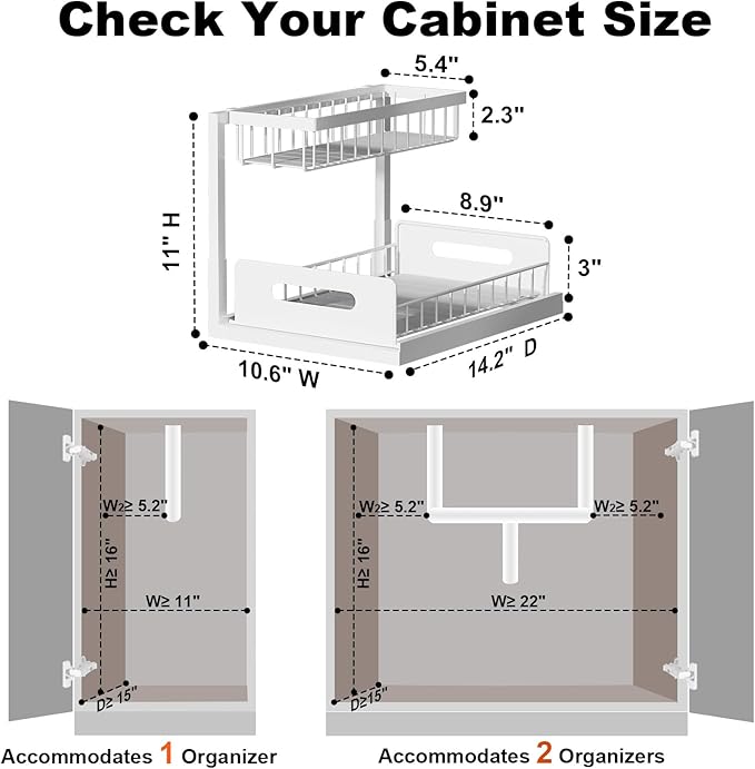 REALINN Under Sink Organizer, Pull Out Cabinet Organizer 2 Tier Slide Out Sink Shelf Cabinet Storage Shelves, Under Sink Storage for Kitchen Bathroom Cabinet, White, 1 Pack