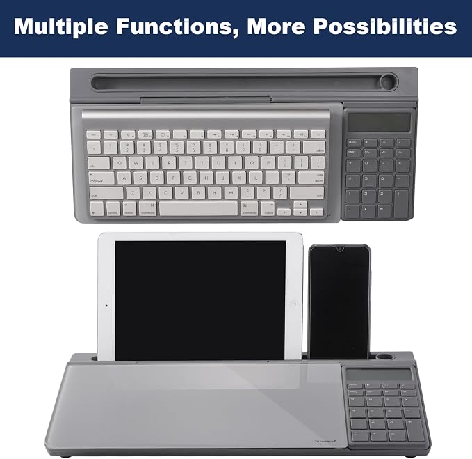 Small Glass Desktop Whiteboard Dry-Erase-Board - Computer Keyboard Stand with Calculator White Board Surface Pad with Drawer, Desk Organizers with Accessories for Office, Home, School Supplies - Grey