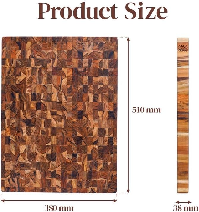 Premium Teak Wood XL End Grain Cutting Board 20 x 15 Inch, Extra Thick 1.5 Inch Butcher Block for Meat & BBQ Prep, Large Solid Wood Cutting Board with Juice Groove by New M Way