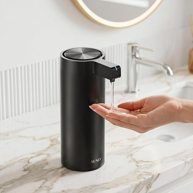 SUNLY Touchless Automatic Soap Dispenser – Clog-Free Pump, 0.2s Fast Sensor, USB-C Rechargeable, Smudge-Resistant Stainless Steel, for Kitchen & Bathroom Soap Dispenser, Black