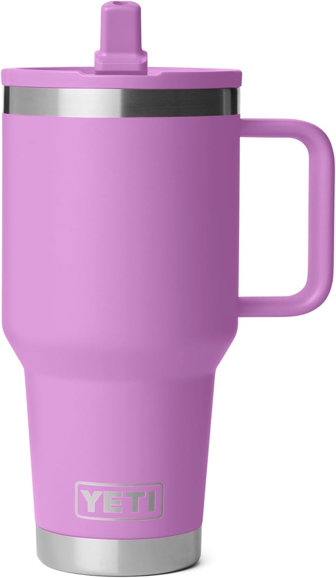 YETI Rambler 30 oz Travel Mug with Flip Straw Lid – Stainless Steel, Vacuum Insulated, Leakproof, Cup Holder Friendly, Desert Bloom