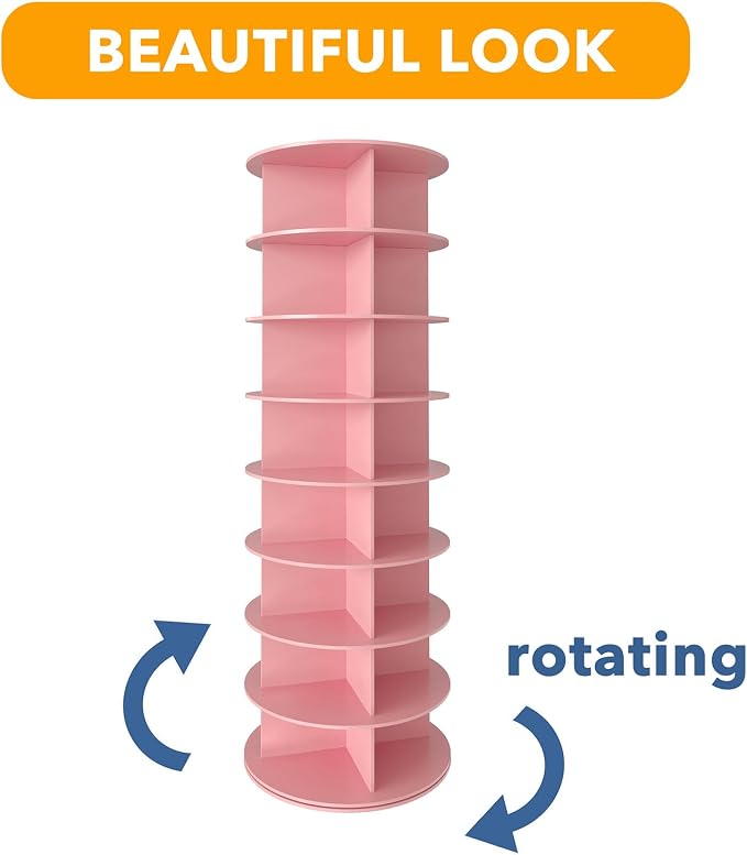 SpaceAid 8 Tier Rotating Shoe Rack Tower, Spinning Shoe Display Lazy Susan, Revolving 360 Shoe Rack Storage Round Carousel, Vertical Handbag Rotate Shoes Closet Organization (8-Tier Pink)