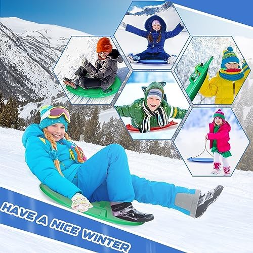 Lenwen 23.6 Inch Winter Snow Sleds with Handles Heavy Duty Outdoor Round Plastic Snow Saucer Sled Downhill Saucer for Kids Adults Cold Weather Sport