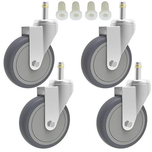 RILIDRI 5-Inch Swivel Caster Wheels, 7/16-Inch Stem Diameter Rubber Wheel, Heavy Duty TPR Thermoplastic Rubber Replacement Wheels, 225-lb per Wheel- 4 Pack