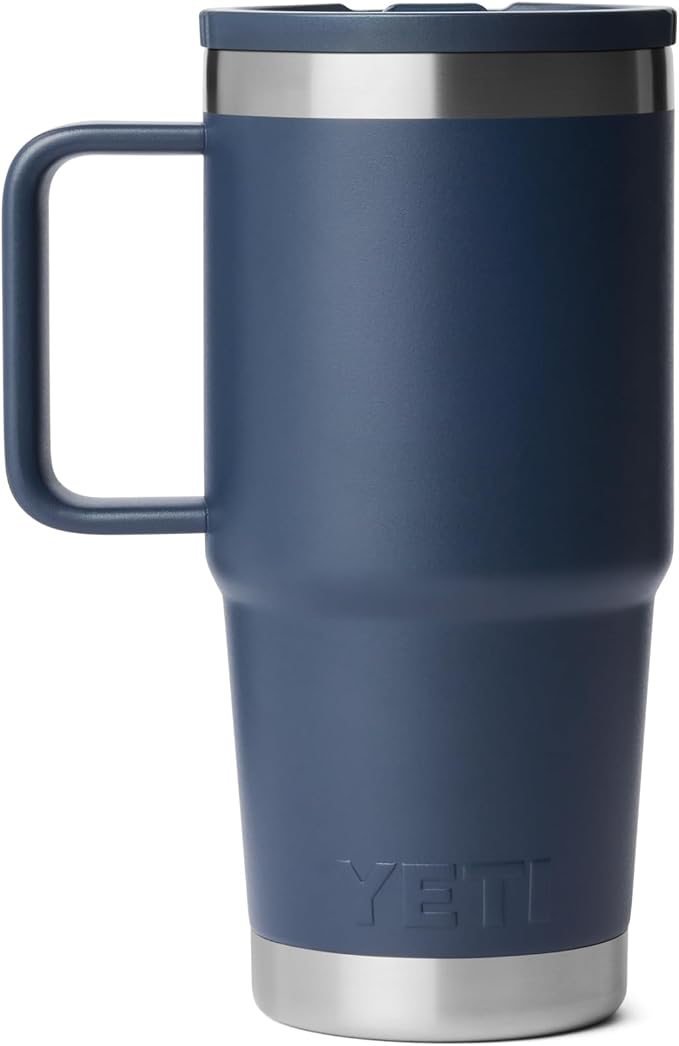 YETI Rambler 20 oz Travel Mug with Flip Straw Lid – Stainless Steel, Vacuum Insulated, Leakproof, Cup Holder Friendly, Navy