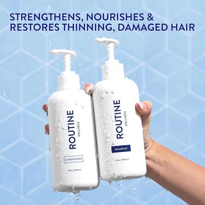 Routine Wellness Anti-Thinning Volumizing Shampoo and Conditioner Set for Thinning Hair & Hair Loss - Grow Your Confidence with Biotin & DHT Blockers - White Lily & Gardenia Set